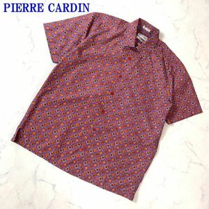 ピエールカルダン コットン総柄半袖ボタンシャツ レッド系PIERRE CARDIN カジュアル 胸ポケット有 M C8055