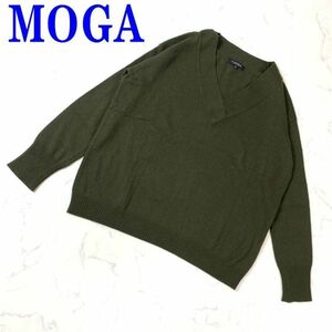 MOGA モガ カシミヤ シルク 長袖Vネックニットカーキ カジュアル シンプル リブニット 2 C8065