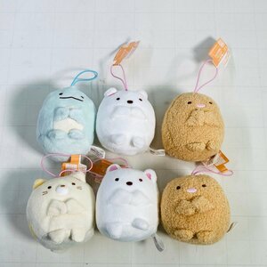 中古品 システムサービス すみっコぐらし ゴムひも付きマスコット しろくま ねこ とかげ とんかつ 4種 6点セット