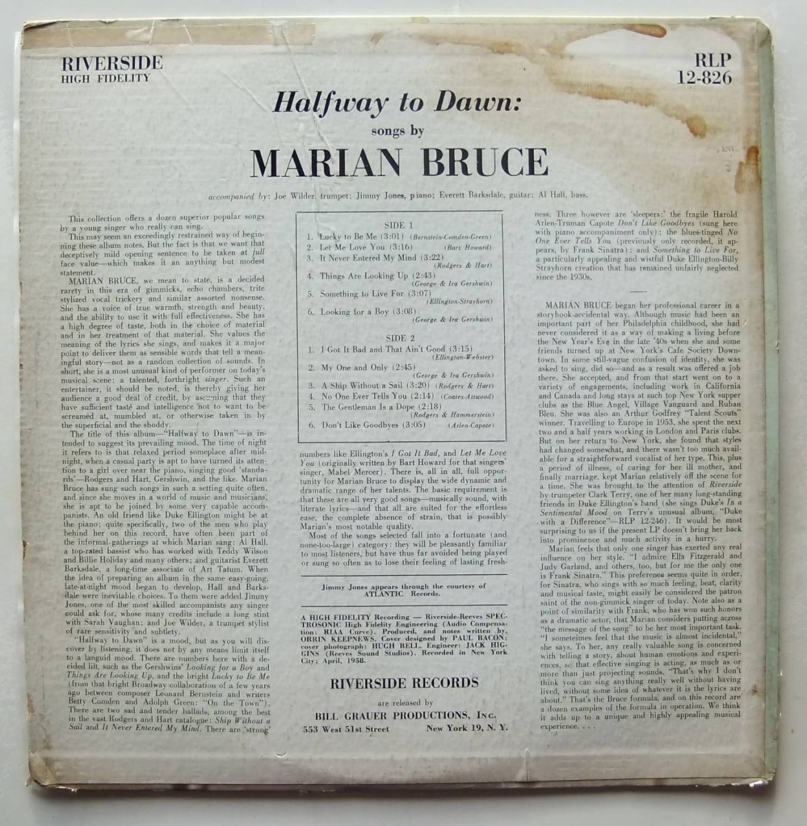 ◇ MARIAN BRUCE / Halfway To Dawn ◇ Riverside RLP 12-826 (blue