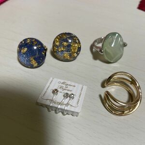 セット売り 金箔入りイヤリング　和風　デザインリング イヤリング リング