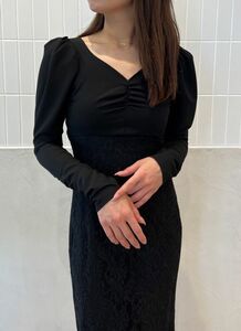 最終下げ！eimy istoire ハートネックロングスリーブレースマーメイドワンピース