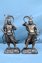 MK40 美品 銘有 銅製 真鍮製 仁王像 仏像 金剛力士像 阿吽 一対 仏教美術 置物 飾り物 オブジェ_画像1