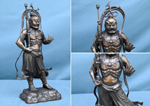 MK40 美品 銘有 銅製 真鍮製 仁王像 仏像 金剛力士像 阿吽 一対 仏教美術 置物 飾り物 オブジェ_画像9