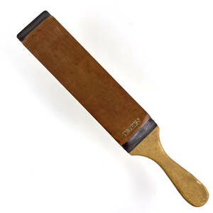 NICHIRI レザーストラップ ツルッとした皮のハンドストラップで裏面は木製です。 ナイフ研ぎ・刃物の超仕上げのバリ取り艶出しに。