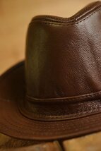 本革 レザー 中折れハット ハット 帽子 FEDORA HAT メンズ フェドラハット 7996231 ブラウン 新品 1円 スタート_画像2