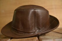 本革 レザー 中折れハット ハット 帽子 FEDORA HAT メンズ フェドラハット 7996231 ブラウン 新品 1円 スタート_画像3