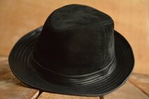 本革 レザー 中折れハット ハット FEDORA HAT 帽子 メンズ フェドラハット 7998481 ブラックスエード 新品 1円 スタート_画像6