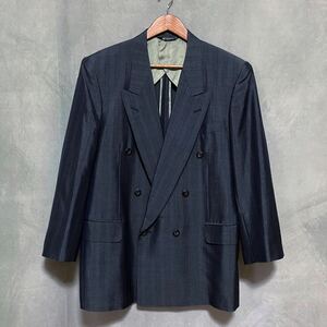 美品 Brioni Roma ブリオーニ 大丸 オーダー品 光沢 上質 ウール ダブル 6B テーラード ジャケット size.不明 (L程度) ネイビー ストライプ