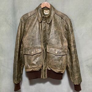 希少 80's VINTAGE BANANA REPUBLIC バナナリパブリック A-2 Type クラックレザー フライトジャケット ブルゾン size.42 (M) Made in USA