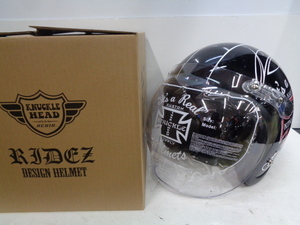 フリーサイズ 未使用★RIDEZ ライズ KNUCKLE HEAD ジェットヘルメット カスタムクロス2 ブラック★2023年製造