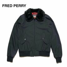 ☆良品 フレッドペリー FRED PERRY 襟ボア スウィングトップ ブルゾン ハリントンジャケット 黒 イングランド製 ドリズラージャケット_画像1