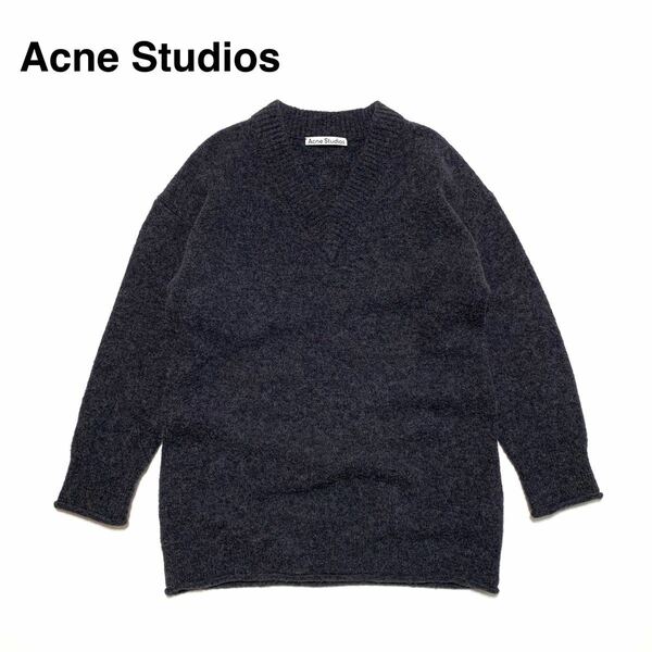 ☆美品 アクネストゥディオズ Acne Studios Vネック ドロップショルダー オーバーサイズ ロング ニット セーター チャコールグレー