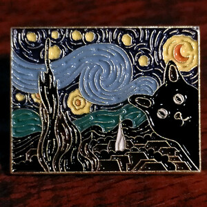 ピンバッチ　星月夜猫　　ゴッホ猫　　kawaii 可愛い　　ピンバッジ　猫グッズ　猫好き　　ネコ　ねこ　アート　芸術　美術