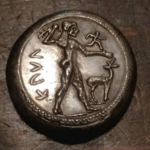 ☆　紀元前 500～525年頃 レプリカコイン　アポロ　　牡鹿　アポローン　古代ギリシャ　イタリア　カウローニア　ブルティウム 　ゼウス