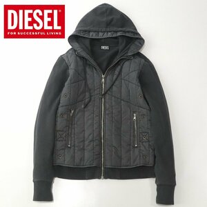 相場価格￥32,780- 美品 DIESEL ディーゼル J-VESTER 0LCAL ナイロン切替 スウェット パディングジャケット パーカ グレー M 中綿入り