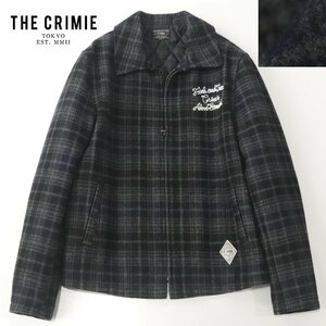 相場価格￥38,500- 美品 日本製 THE CRIMIE クライミー チェーン刺繍 メルトンウール ブルゾン チェック柄 ネイビー×グレー M