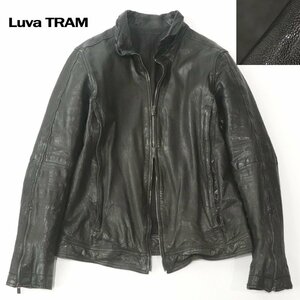 美品 B'2nd取扱 Luva Tram ルーバトラム 羊革 ウォッシュド ラムレザー ライダースジャケット 黒 ブラック L 細身 ブルゾン メンズ