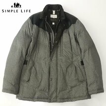 相場価格￥45,800- 美品 レナウン SIMPLE LIFE シンプルライフ 山羊革レザー使用 ピーチスキン ダウンジャケット ヘリンボーン L_画像1