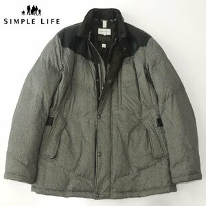 相場価格￥45,800- 美品 レナウン SIMPLE LIFE シンプルライフ 山羊革レザー使用 ピーチスキン ダウンジャケット ヘリンボーン L