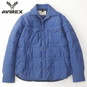 相場価格￥21,000- 美品 上野商会 AVIREX アヴィレックス 6152190 PP PADDING 中綿入り パディング シャツジャケット L 青 ブルー