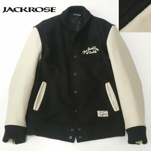 相場価格￥26,000- 美品 JACKROSE ジャックローズ メルトンウール 牛革 レザー 袖革スタジャン ブラック 黒 5 JP:XL 中綿入り メンズ