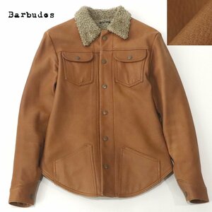 美品 Barbudos バルブドス NO.46 鹿革 ディアスキン レザー シャツジャケット オレンジブラウン M 裏ボア ライダース メンズ-