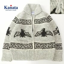 参考価格￥44,000- 極美品 カナダ製 ハンドメイド KANATA カナタ ヴァージンウール100％ 肉厚 本格 ジップアップ カウチンニットセーター M_画像1