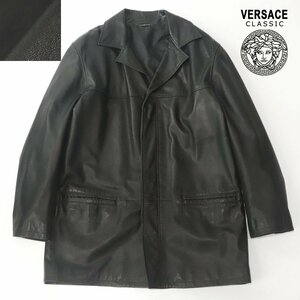 参考価格50万円 美品 イタリア製 VERSACE CLASSIC ヴェルサーチ・クラシック 最高級！羊革 ラムレザコート 黒 ブラック 50 XL ジャンニ