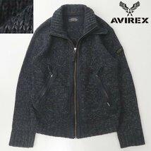 美品 上野商会 AVIREX アヴィレックス 6124022 米軍 リボンワッペン メランジ ミックスニット ジップアップ ミリタリーブルゾン 紺 XL_画像1