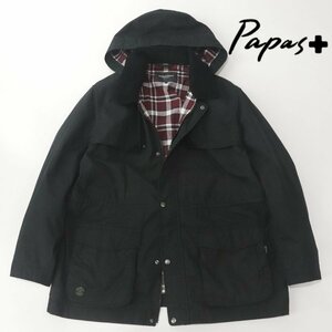 相場価格￥65,800- 美品 日本製 Papas PLUS パパス コーデュロイ襟 フィールドジャケット ブラック 黒 L ミリタリー パーカ メンズ