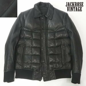 相場価格￥44,000- 美品 JACKROSE VINTAGE ジャックローズ 山羊革 ゴートスキン レザー ダウンジャケット ブラック 黒 3 JP:L