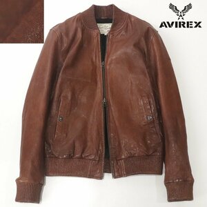 定価￥59,400- 美品 上野商会 AVIREX アヴィレックス 6131016 山羊革 ゴートスキン オールレザーフライト ボンバージャケット ブラウン M