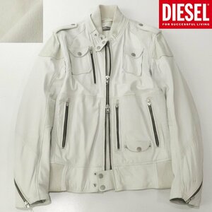 相場価格￥137,500- 美品 国内正規品 DIESEL ディーゼル 羊革 パンチングレザー シングル ライダースジャケット ホワイト XL ブルゾン-