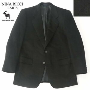 繊維の宝石！極美品 日本製 NINA RICCI ニナリッチ 高級カシミヤ100％ テーラードジャケット ブラック 黒 92A5 JP:M ブレザー メンズ