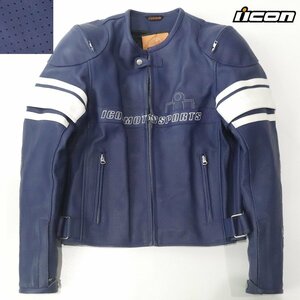 相場価格￥68,250- 美品 ICON MOTOSPORTS アイコン 牛革 パンチングレザー 2WAY レーシングジャケット 青紺 M バイクウェア