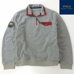 相場価格￥38,500- 美品 Polo Ralph Lauren ポロラルフローレン ボアフリース ハーフジップ プルオーバー グレー L ワッペン付-