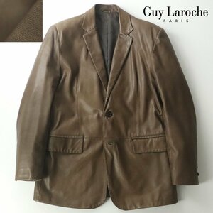 【トロトロの質感！】美品 Guy Laroche ギ・ラロッシュ 羊革 ラムレザー 2つボタン テーラードジャケット 茶 L【参考価格￥39,800-】