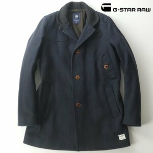 極美品 G-STAR RAW ジースターロウ DECOY WOOL GARBER TRENCH 肉厚 ヘビーメルトンウール シングル トレンチコート 紺 L (JP:XL)