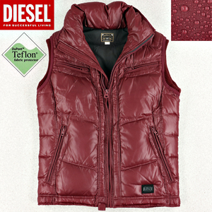 相場価格￥38,740- 正規品 美品 DIESEL ディーゼル 撥水テフロン加工 ナイロンタフタ 肉厚 ダウンベスト レッド 赤 S ジップアップ