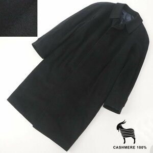 高級！ 美品 日本製 Pure cashmere ビーバーウール ピュアカシミヤ100％ ステンカラーコート A7 JP:L-XL ビジネス 比翼 ロング丈 メンズ