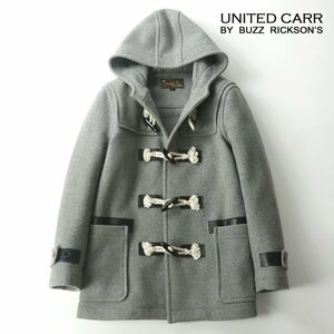 参考価格￥29,400- 美品 UNITED CARR by BUZZRICKSON'S バズリクソン UC12099 肉厚 部分レザー ダッフルコート グレー 38 S-M メンズ