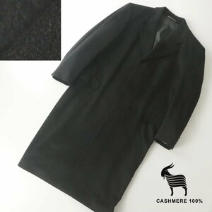 【最高級トロトロ感！】極美品 イタリア産 Pure cashmere ビーバーウール ピュアカシミヤ100％ 比翼 ロングコート 黒 ブラック L 冠婚葬祭