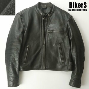 美品 BIKERS バイカーズ ヴィンテージ加工 牛革 ステアハイド パキスタンレザー シングル ライダースジャケット 黒 ブラック 44 JP:XL