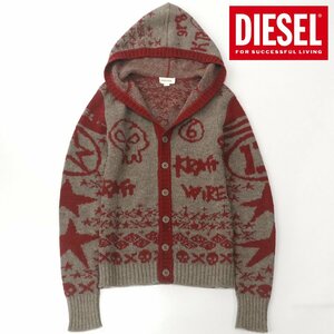 参考価格￥44,000- 極美品 DIESEL ディーゼル ドクロモチーフ アルパカ ウール ニットパーカ 赤 レッド M スカル カウチンセーター