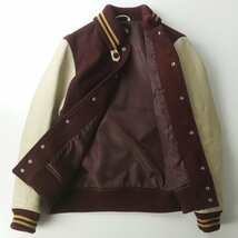 相場価格￥25,000- 美品 BEAMS ビームス 牛革レザー メルトンウール ニット襟 ドンキーカラー 袖革 スタジャン ボルドー × アイボリー M_画像3