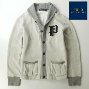 相場価格￥33,000- 美品 Polo Ralph Lauren ポロラルフローレン ショールカラー スウェット カーディガン 杢グレー L レタードワッペン