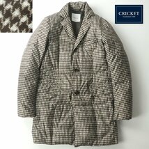 極美品 CRICKET クリケット ツイード転写プリント ダウン チェスターコート ハウンドトゥース ブラウン S 千鳥格子 ハーフ丈_画像1