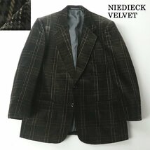 【極上のベルベット素材！】美品 ドイツ製 NIEDIECK VELVET ニーディック・ベルベット 2つボタン ブレザージャケット 黒 チェック 98AB6_画像1