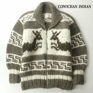 【本格 ハンドニット！】美品 COWICHAN INDIAN カウチンインディアン ウール100％ カウチンセーター トナカイ柄 L-XL【参考価格￥33,000-】